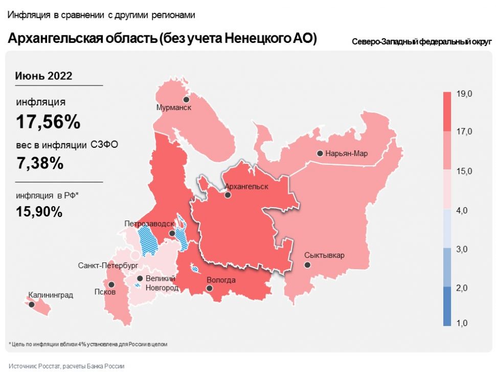 Темп прироста цен в Архангельской области в июне снизился на 2,3%